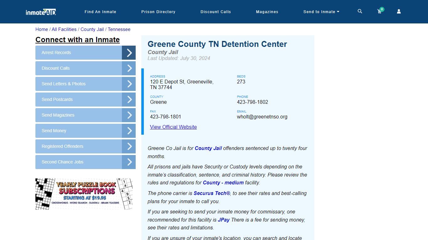 Greene County TN Detention Center - Inmate Locator